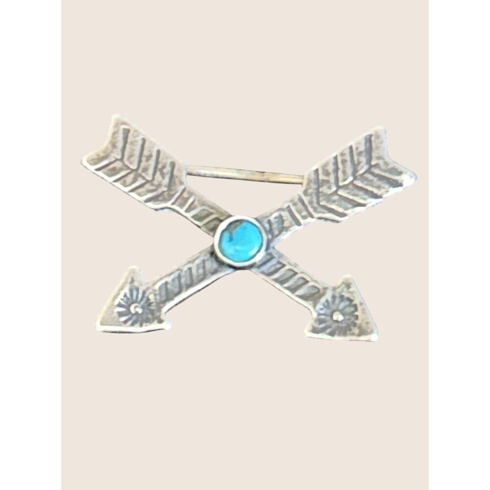 ✨ VTG FRED HARVEY ERA STERLING SILVER TURQUOISE NATIVE CROSSED ARROW BROOCH PIN
